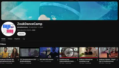 The ZoukDanceCamp YouTube channel, where the video content lived.